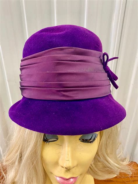 Vintage Purple Velour Ladies Hat Purple Satin Hat Band Union Etsy Uk