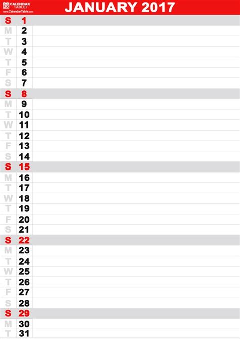 Download Printable Two Pages Vertical Calendar Pdf Printable Blank