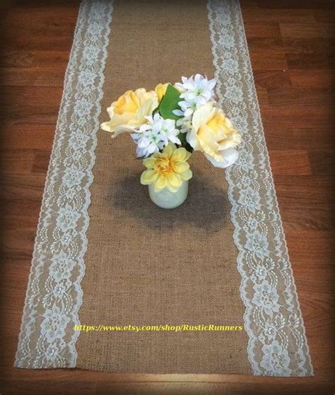 Wedding Burlap And Mint Green Lace Table Runner Bridal Or Etsy Barn