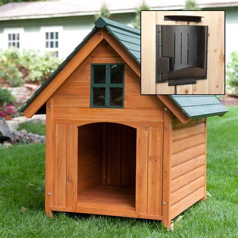 Large Dog House Heated Pet Kennel Deluxe Rustic Wooden