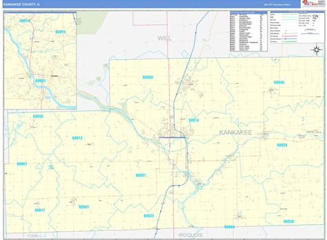 Kankakee County Il Zip Code Wall Map Basic Style By Marketmaps Mapsales