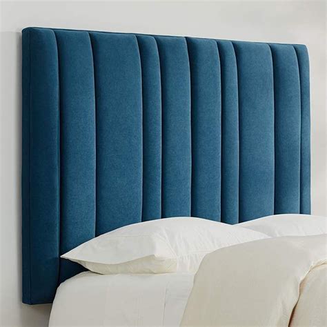 Cadence Channel Tufted Blue Velvet Queen Bed Hanging Headboard 76p25