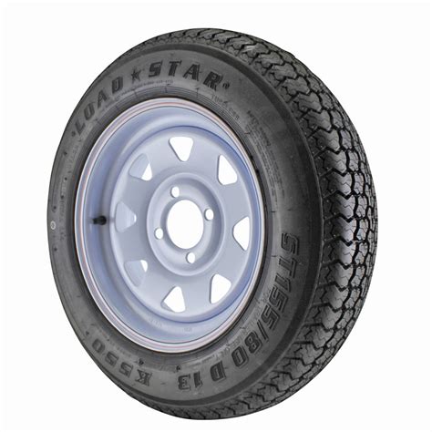 St15580d13 Loadstar Trailer Tire Lrc On 4 Bolt White Spoke Wheel