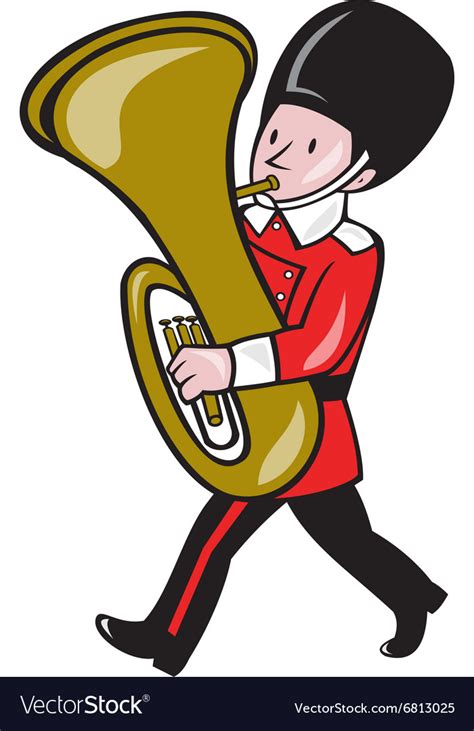 Brass Band Member Playing Tuba Cartoon Royalty Free Vector