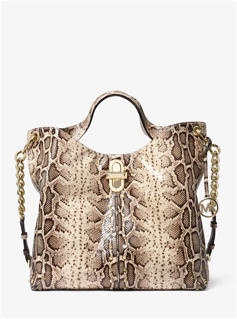 Michael Kors Uptown Astor Legacy Large Snake Embossed Leather Tote Bag