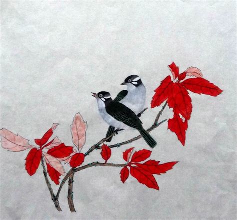 100 Hand Painted Original Gongbi Paintingbird And Flower Red Maple