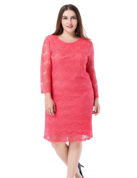 Buy Coral Lace Dress Plus Size In Stock