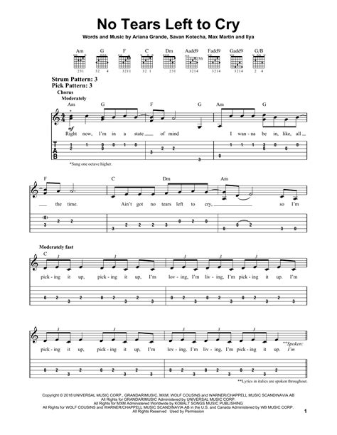 No Tears Left To Cry Sheet Music Ariana Grande Easy Guitar Tab