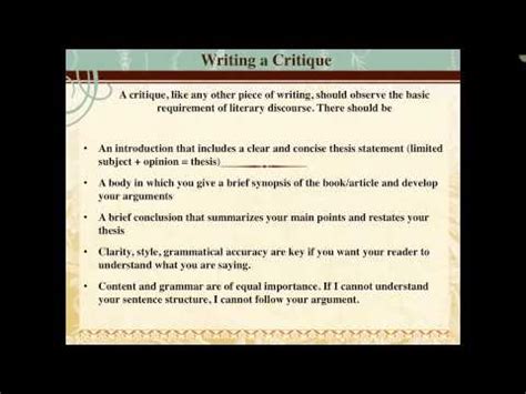 Some of you may have already written this type of academic assignment also known as a response critique article is the paper to make students highlight their evaluation of a particular article, book, statement, etc. How to Write a Critique - YouTube
