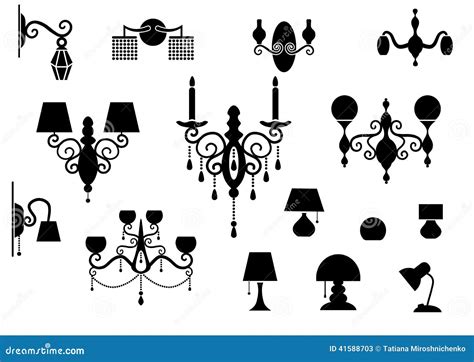 Sets Of Silhouette Lamp And Chandelier Stock Vector Illustration Of