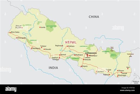 Nepal Road Y El Parque Nacional Mapa Imagen Vector De Stock Alamy