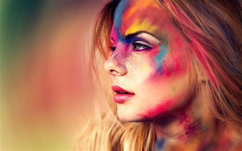 Women Colorful Face Paint Blonde Wallpapers Hd