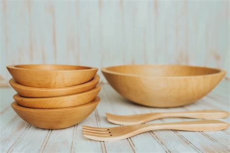 Large Wooden Salad Bowl 15 Maple Bowl Set With Bees