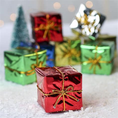 2 Assorted Miniature Foil Wrapped T Boxes Christmas Ornaments