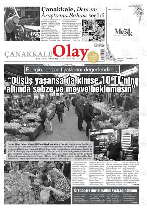 12 Nisan 2022 tarihli Çanakkale Olay Gazete Manşetleri