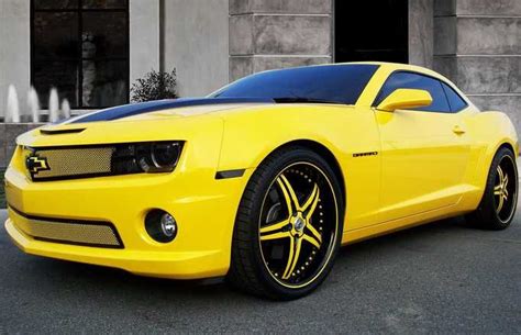 Yellow Chevy Camaro With Custom Grille And Rims Wallpaper Chevy