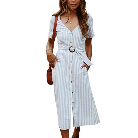 Himone Shirt Dresses For Women Short Sleeve Casual Loose V Neck