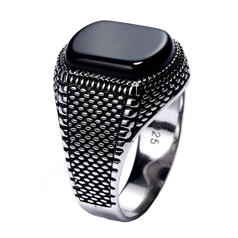 Bague En Argent Avec Une Pierre En Onyx Noir Pour Homme