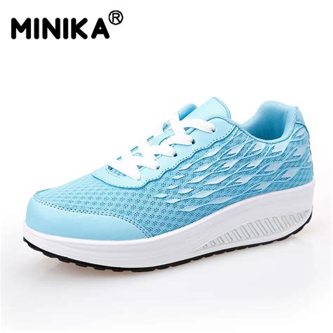 Minika Women Flats Light Weight Breathable Lace Up Casual Wedges Swing