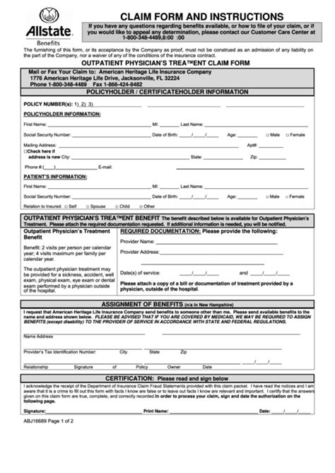 Form Abj16689 Outpatient Physicians Treatment Claim Form And
