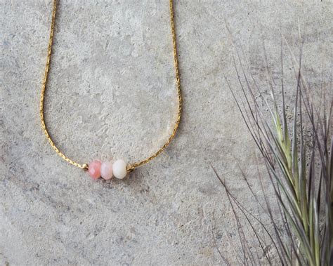 Dainty Opal Necklace Minimalist Pink Opal Necklaces For Etsy