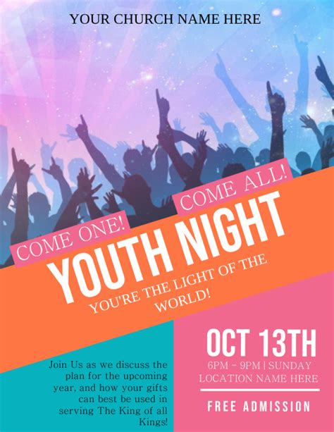 Church Youth Night Flyer Template Postermywall