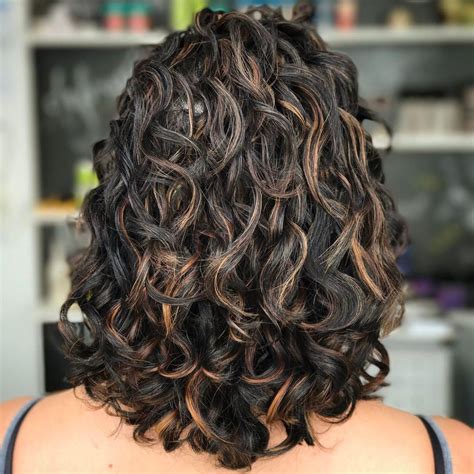 Black Curly Hairstyle With Copper Highlights Curly Hair Styles