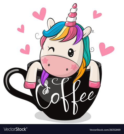 Cartoon Unicorn Is Sitting In A Cup Coffee Vector Image