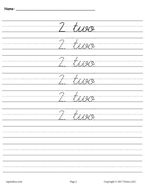 Cursive Handwriting Worksheets Numbers 2