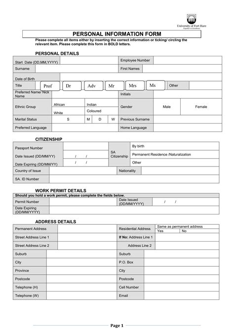 Employee Information Form Template Word