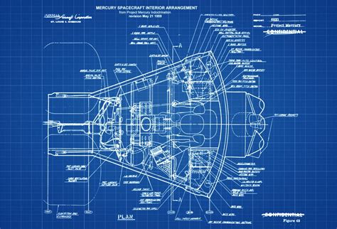 Mercury Spacecraft Blueprint Space Art Aviation Art