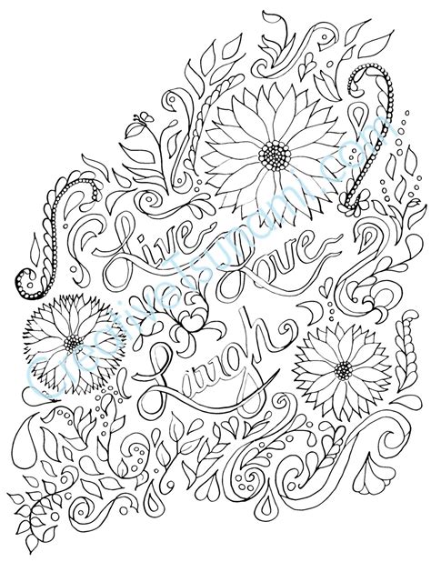Simply stunning creatures that will be a delight to color. Adult Coloring Page Live Love Laugh