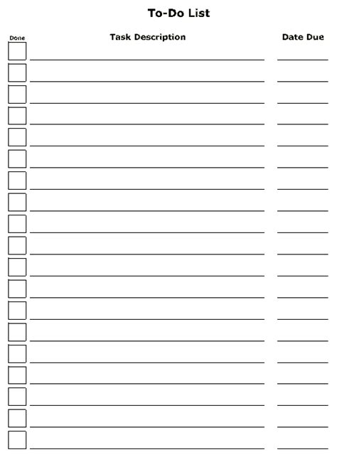 Blank Printable To Do List Template