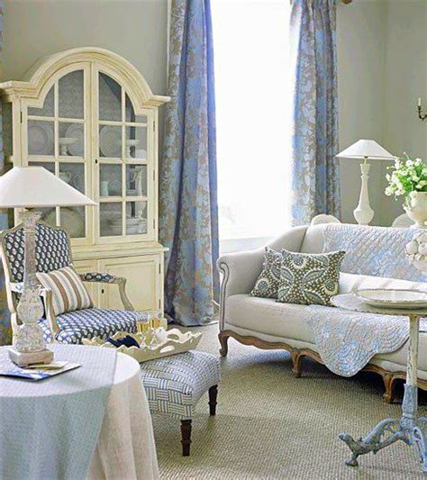 Cottage French Country Living Room Blue And White Traditional D
