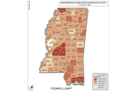 Buy Mississippi Population Estimate By County 2016 Map Online