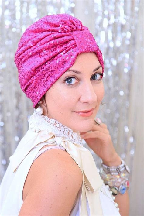 Sequin Turban In Raspberry Pink By Mademoiselle Mermaid Turban Headwrap