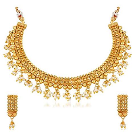 apara gold plated copper necklace with pearl drop jewellery set for women fashion