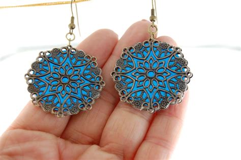 Blue Bohemian Earrings Gypsy Earrings Blue Boho Dangle Etsy