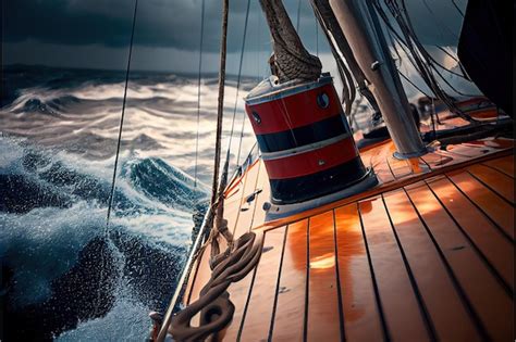 Premium Ai Image Sail Boat Under The Storm Detail On The Winch Realist