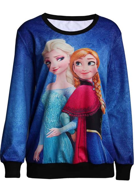 Elsa And Anna Printed Blue Sweatshirt Sweatshirts Blue Sweatshirt