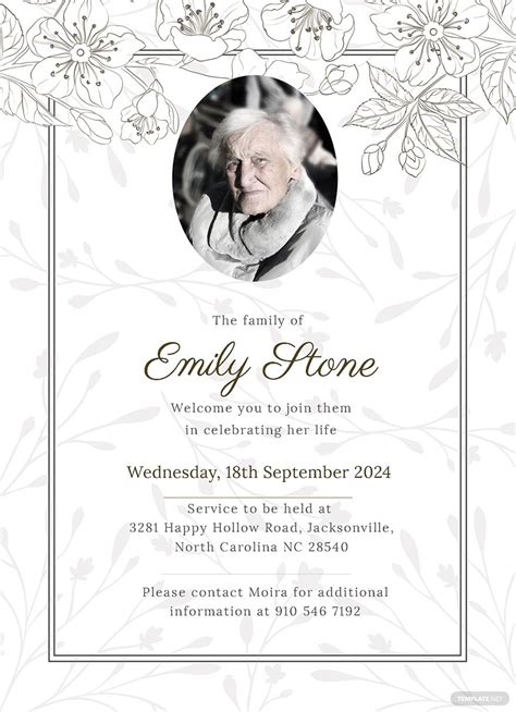 Funeral Announcement Invitation Template In Psd Pages Illustrator