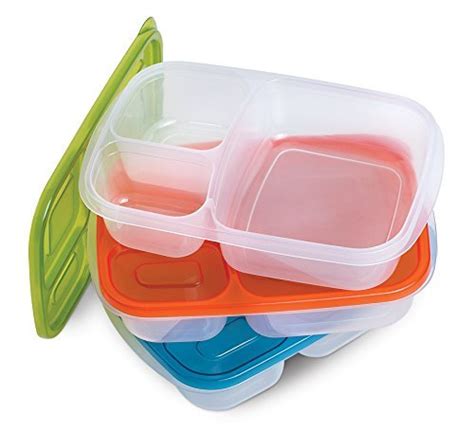 6 Pack 3 Compartment Microwave Safe Food Container And Lid Divided