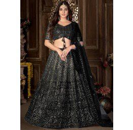 Black Sequins Embellished Lehenga Choli In Net Latest 2711LG03