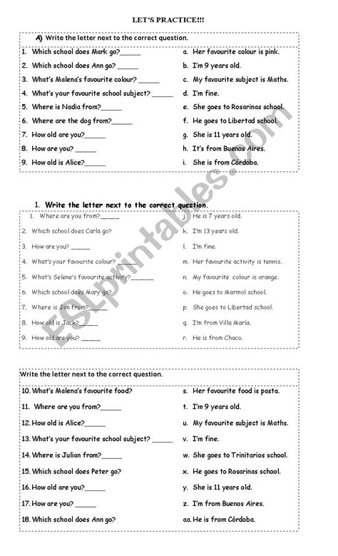 With answers from students around the world. Matching questions and answers - ESL worksheet by Jorgelina408