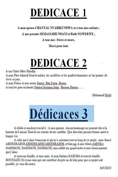 3 Exemples De Dédicaces Mémoire En Word Doc