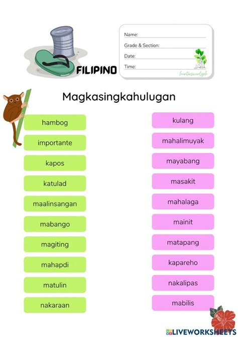 Magkasingkahulugan Worksheet Hunterswoodsph Filipino Interactive