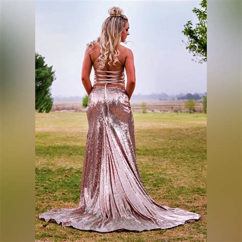 Rose Gold Sequins Beaded Matric Dance Dress With A Beaded Bodice