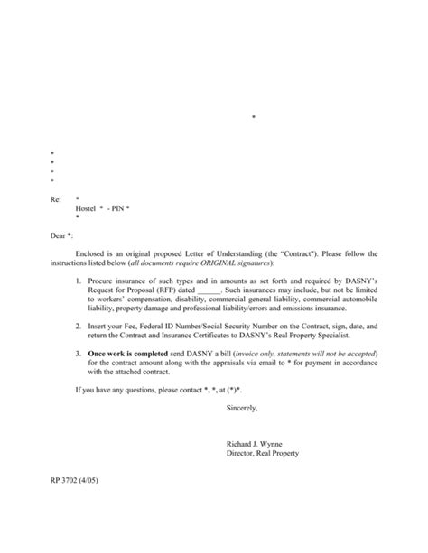 Sample Letter Of Understanding The Contract