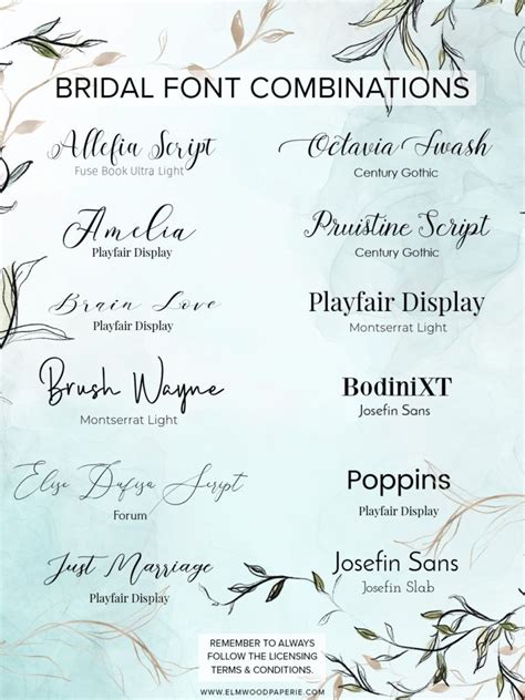 Bridal Font Combinations You Can Use In Corjl Elmwood Paperie Free