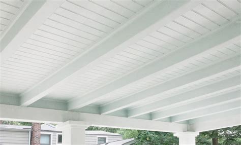 Porch railing height for historic porch designs. Beadboard porch lid with beams - WindsorONE
